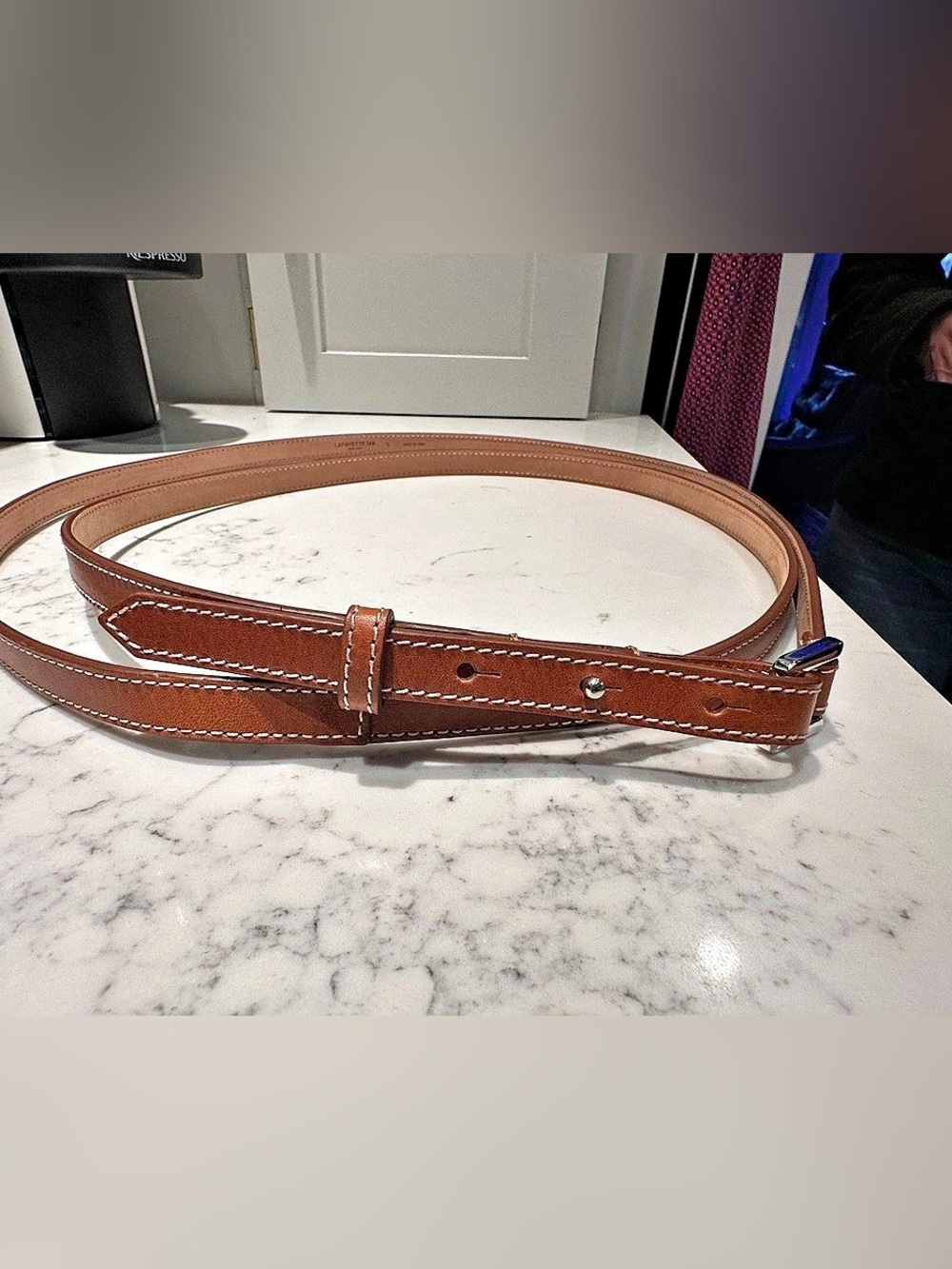 Lafayette 148 New York Vachetta Leather Double Wrap Belt, Brown, Large